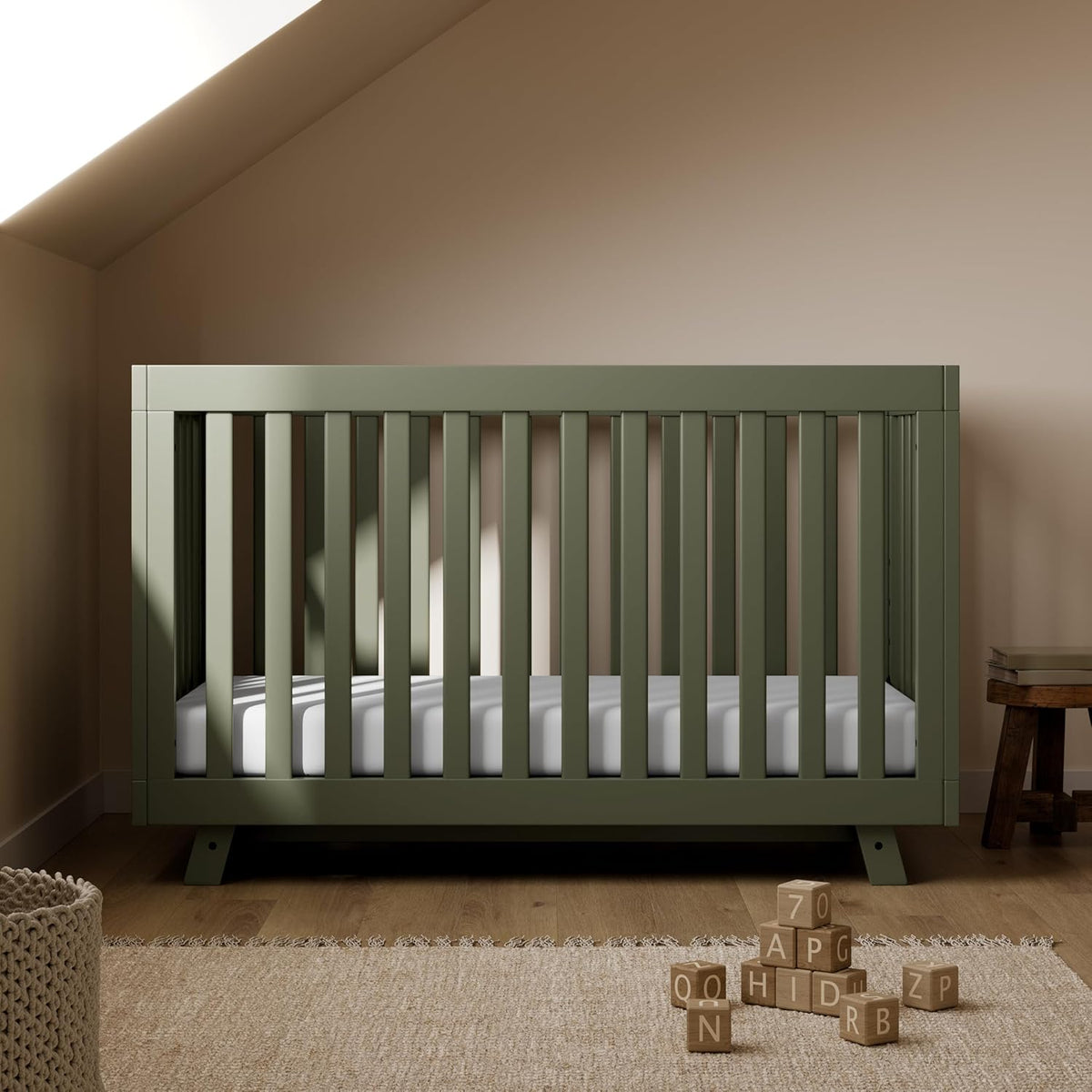 Storkcraft Beckett Grow-with-Me Convertible Crib (Olive) – GREENGUARD Gold Certified, Converts to Toddler Bed & Daybed, Fits Standard Crib Mattress, Easy-to-Assemble