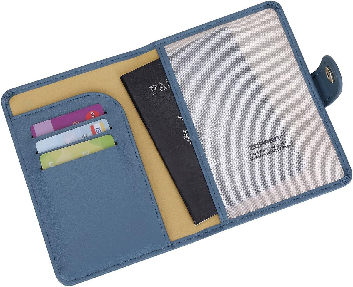 ZOPPEN Passport Holder Women, Passport Cover Travel Wallet Rfid Blocking Passport Wallet Cover Case Travel Essentials Document Organizer, Denim Blue