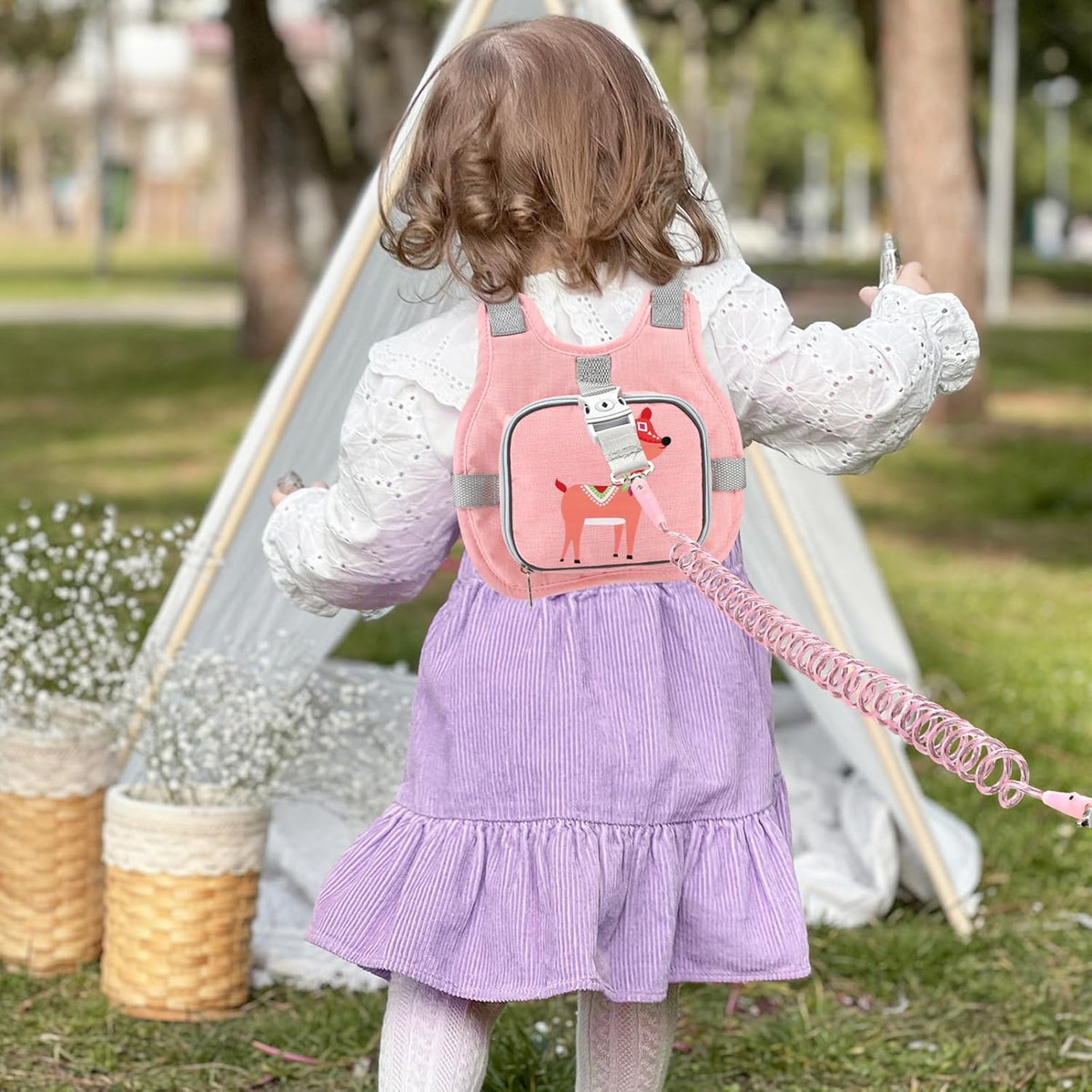 Accmor Toddler Harness Leash + Anti Lost Wrist Link, Cute Deer Kids Harness with Leash, Collapsible Child Leash Baby Walking Harness Protector Wristband Strap for Baby Girls Outdoor