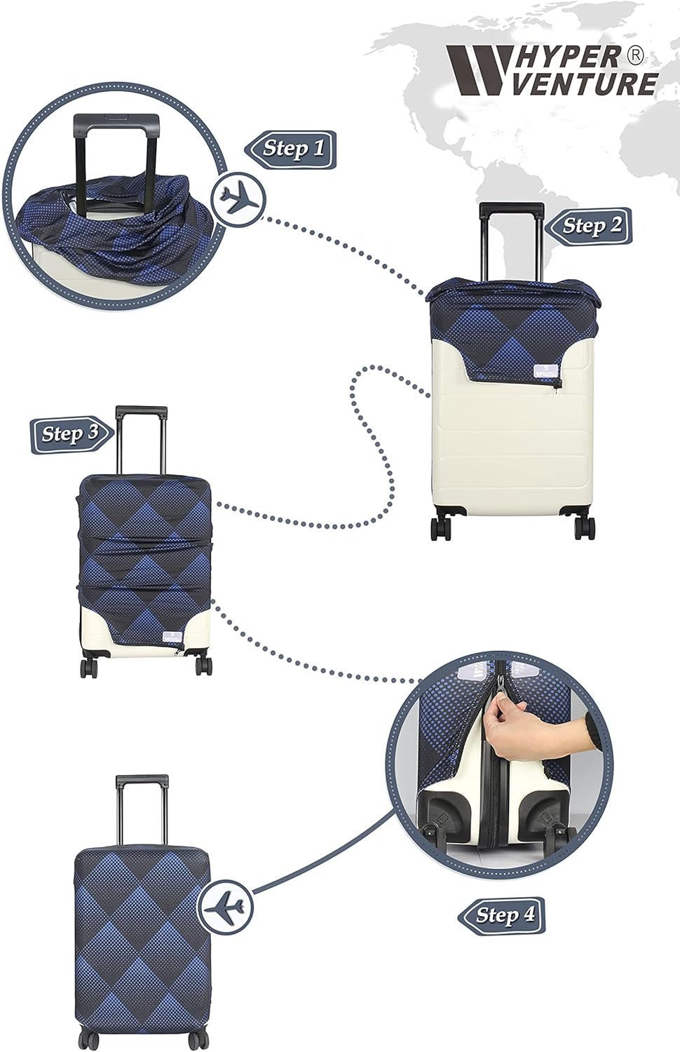 HYPER VENTURE Washable Luggage Cover - Fashion Suitcase Protector Fits 31-32 Inch Luggage (Blue Cube, XL)