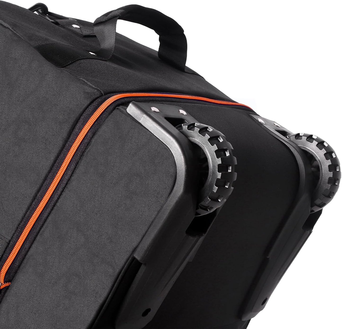 CONTAIL 32”110L Expandable 140L Rolling Duffle Bag with 2 Inline Wheels,Convertible Weekend Travel Bag with Bungee-Cord System,Black-orange