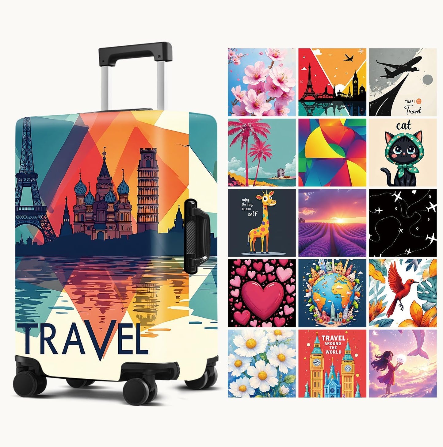 Luggage Cover Washable Suitcase Protector Anti-Scratch,Stretchable Fit for 20-34Inch Luggage Durable Travel Bag Cover with Zipper Closure (Travel-1, XL(fits 32-34Inch suitcase))