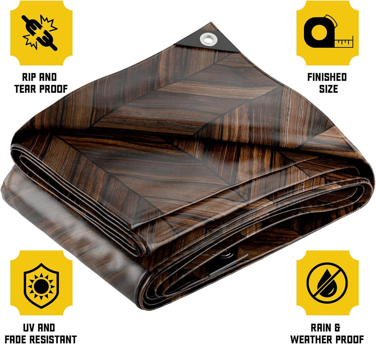 Core Tarps Extreme Heavy Duty 20 Mil Tarp Cover, Waterproof, UV Resistant, Rip and Tear Proof, Poly Tarpaulin with Reinforced Edges for Roof, Camping, Patio, Pool, Boat (Brown Wood/Black 20′ X 40′)