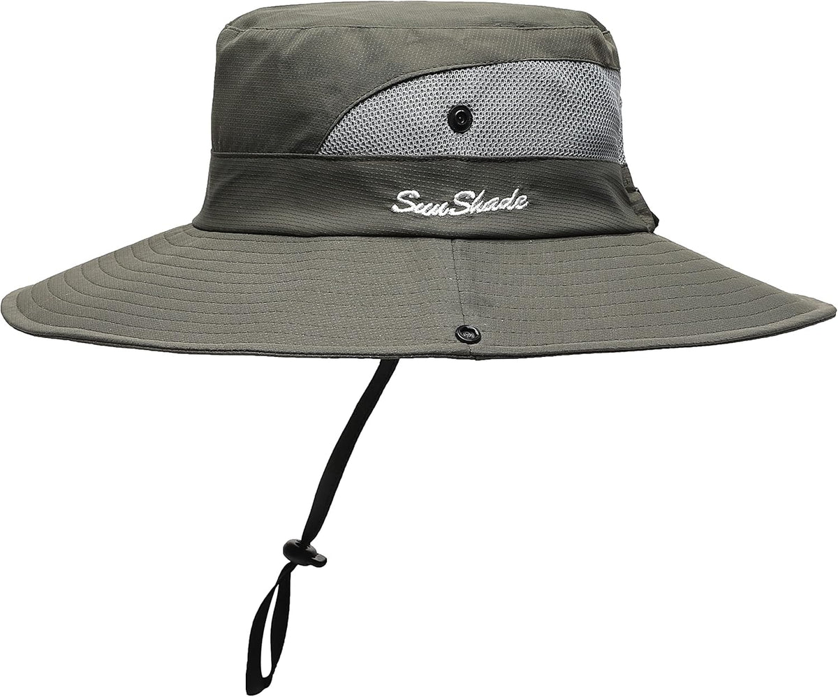 Womens Summer Sun Hat Beach Hat Wide Brim Outdoor UV Protection Hat Foldable Cool Mesh Ponytail Bucket Hat