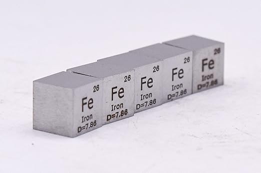 0.39" 10mm Iron Ferrum Metal Cube Fe up to 99.9% Pure Periodic Table Element Engraved Density Collection Science Education Display Block Cube + Acrylic Case Box - 1PC