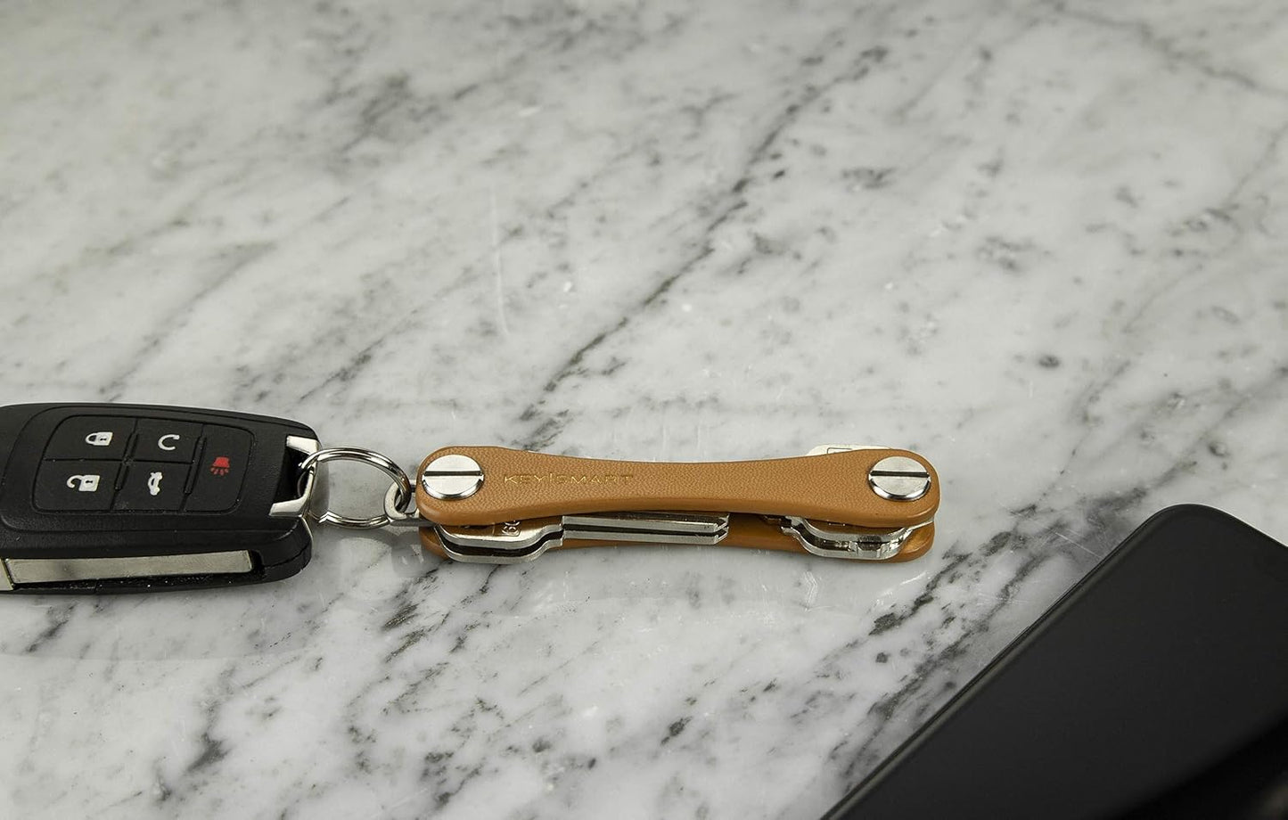 KEYSMART Key Holder for Keychain - Compact Key Organizer for Key Chain, Minimalist Clutter-Free EDC Keychains, Key Ring for Car Fobs Key Chains, Expandable (Up to 8 Keys, Brown Leather)
