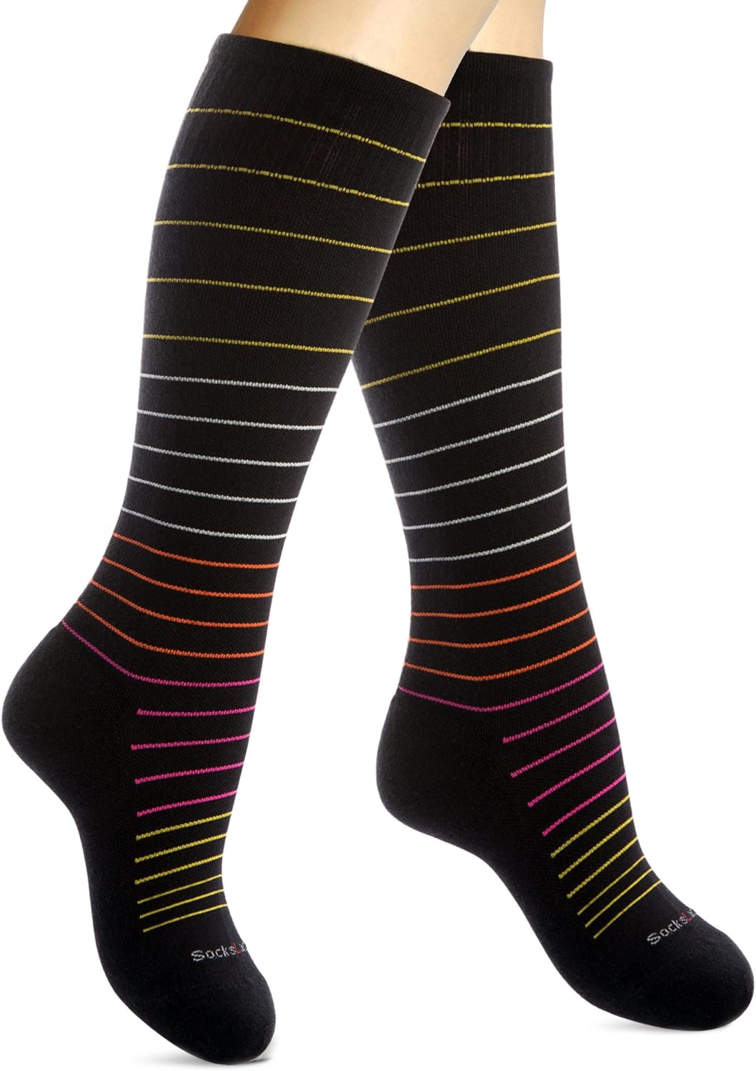 Cotton Compression Socks for Women & Men. 15-20 mmHg Support Knee-High Black Stripes M/L