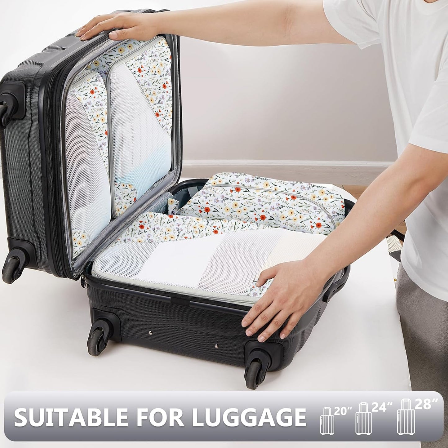 8 Set Packing Cubes for Travel, Gifts for Women Mom,Anti-Tearing Suitcase Organizer for Luggage with Shoe & Hanging Toiletry Bag,OlarHike Vacation Essentials & Accessories for Cruise Ship,Flower