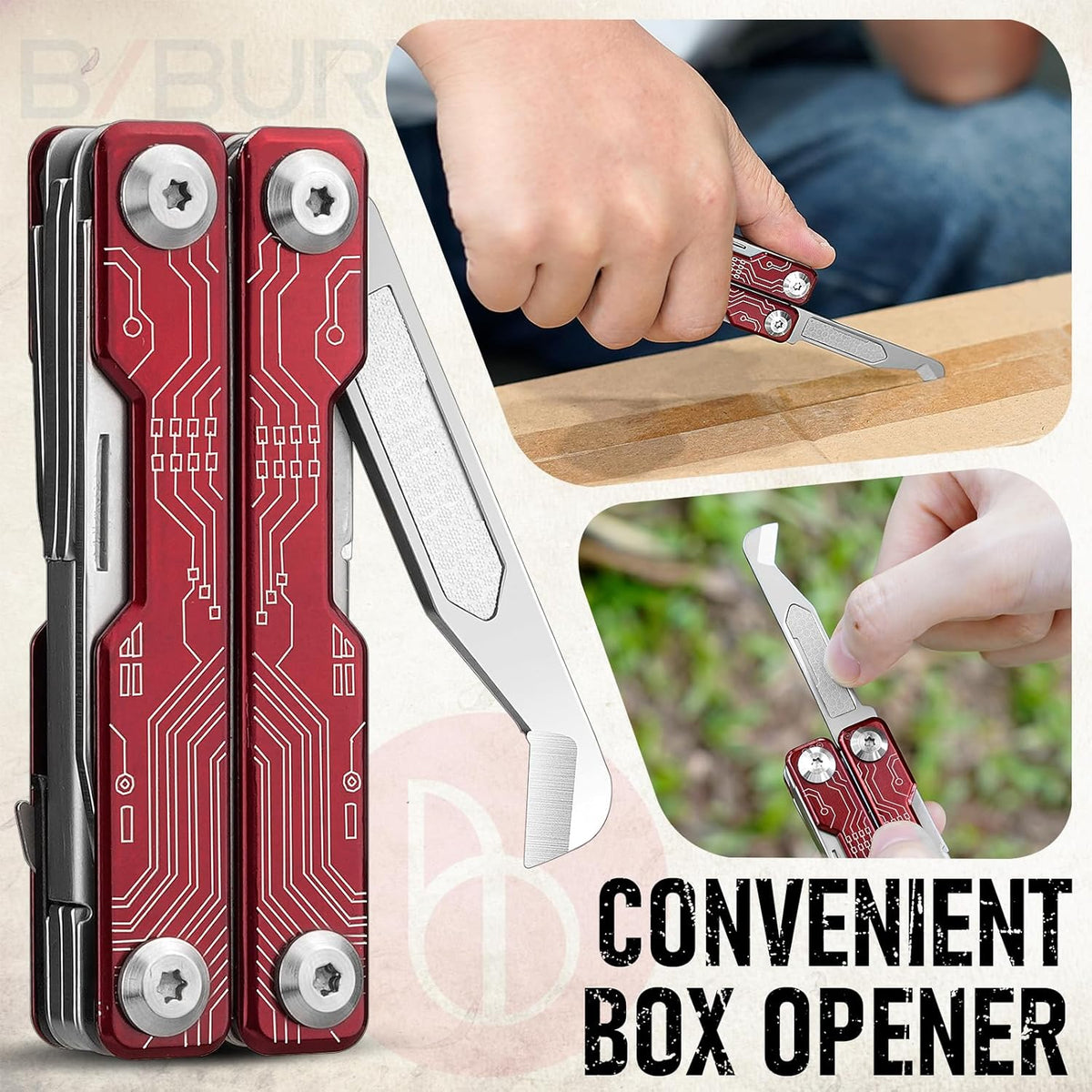 BIBURY Mini Keychain Multitool Scissors BI2061R, 9 in 1 Multitool EDC Scissors with Screwdriver, Bottle Opener, Pocket Knife, Spring -Mini Multi Tool for Outdoor, Daily Use, Gifts for Men and Women
