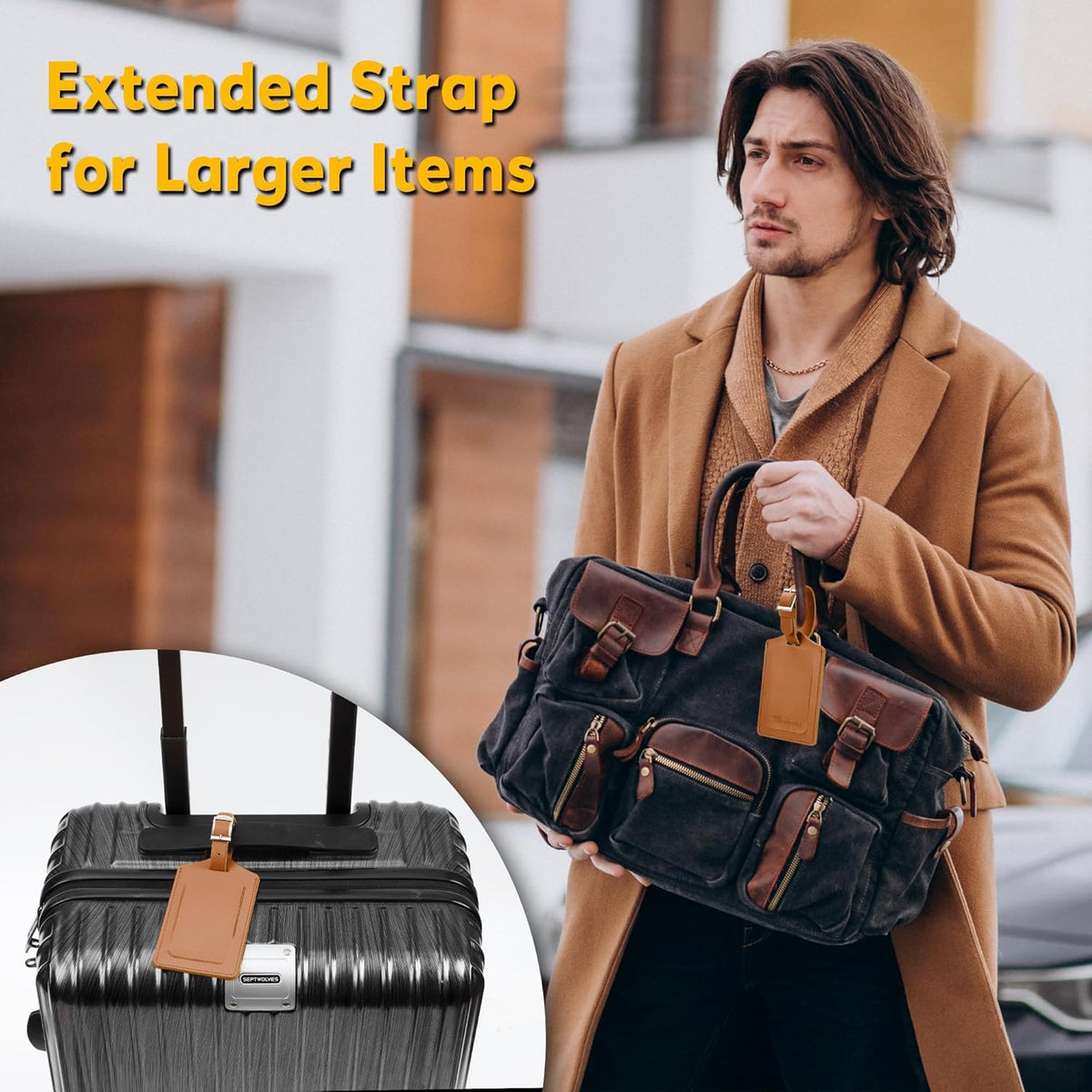 Travelambo Luggage Tags for Suitcases Faux Leather Privacy Protection 20 Pack Bag Tags Travel Accessories Essential, Yellowish Brown