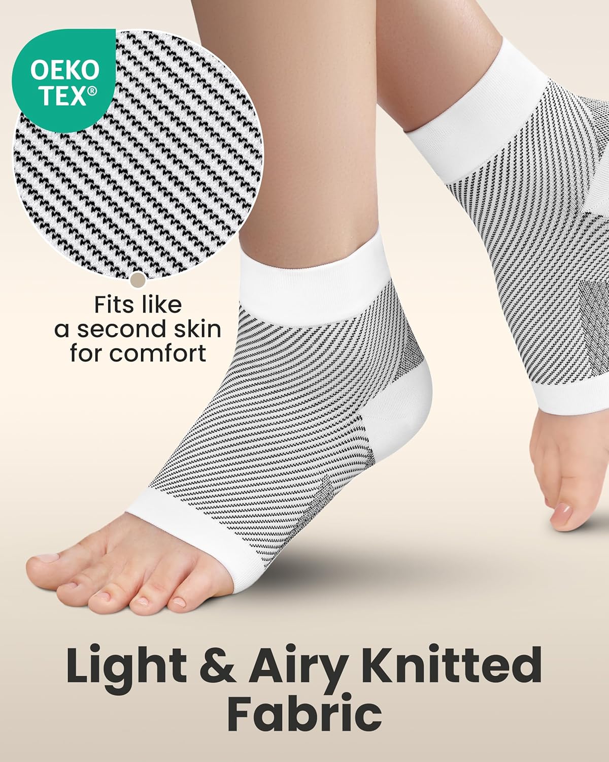 KEMFORD Ankle Compression Sleeve - Plantar Fasciitis Braces - Open Toe Compression Socks for Swelling, Sprain, Neuropathy, Foot Arch Support for Men and Women - 20-30mmhg, L, White and Black