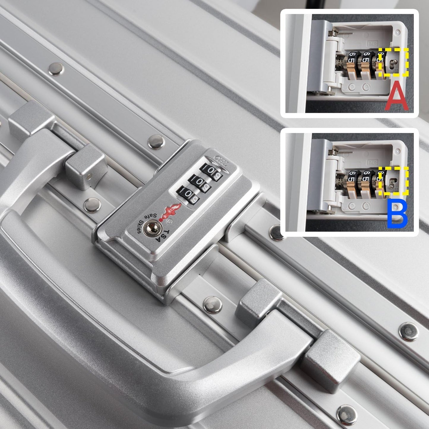 TRAVELKING All Aluminum Luggage Zipperless Hard Shell Luggage Case with TSA Lock Spinner Alloy Metal Suitcase (Silver, 24")