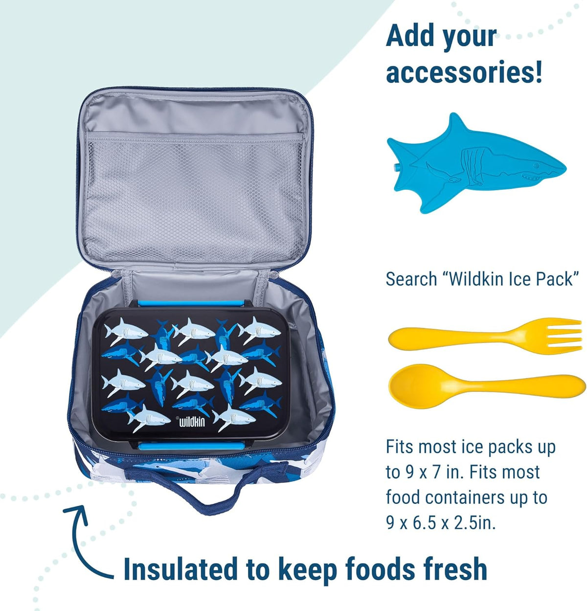 Wildkin Kids Insulated Lunch Box – Durable and Reusable for School & Travel - Sharks