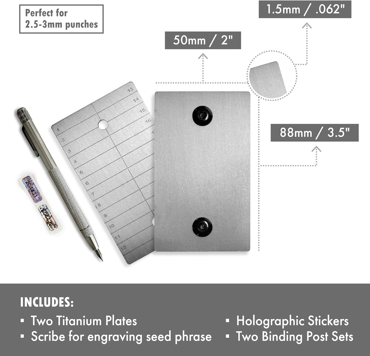ColdTi - Titanium Bitcoin Seed Plates for Ultra-Secure Ethereum and Crypto Seed Phrase Storage (2 Plates w / 1 Scribe & Anti-Tamper Seals) - Premium Seed Phrase Metal.