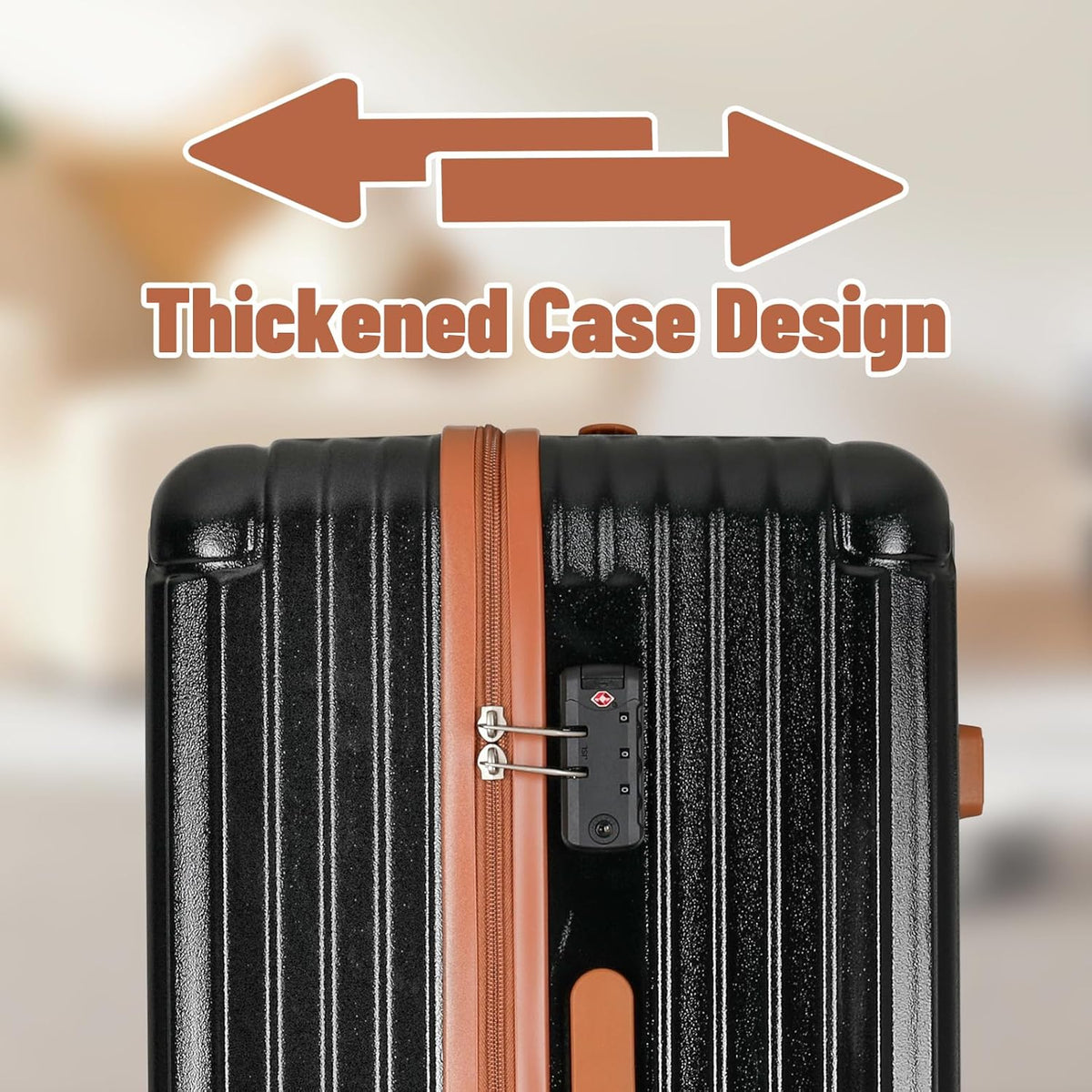 Carry-on 20 Inch and 28 Inch Square Thickened ABS+PC Hard Shell luggage, 2-Piece Suitcase Set with TSA Lock & Dual Zipper Mesh Inner Layer Design, Black Brown