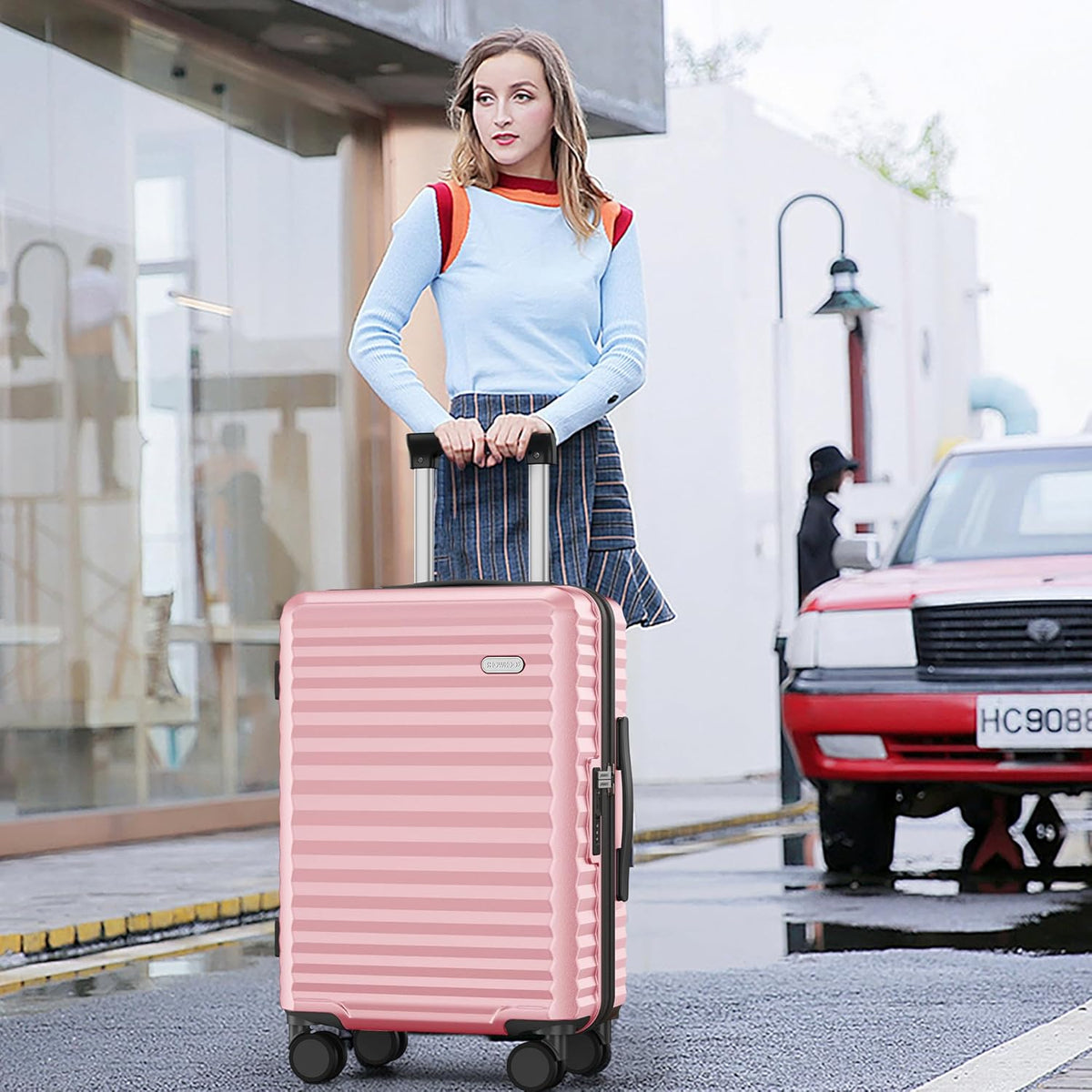 SHOWKOO Luggage Sets 3 Piece Hardside Expandable Suitcase with Double Spinner Wheels Tsa Lock, (Pink, 5 piece set)