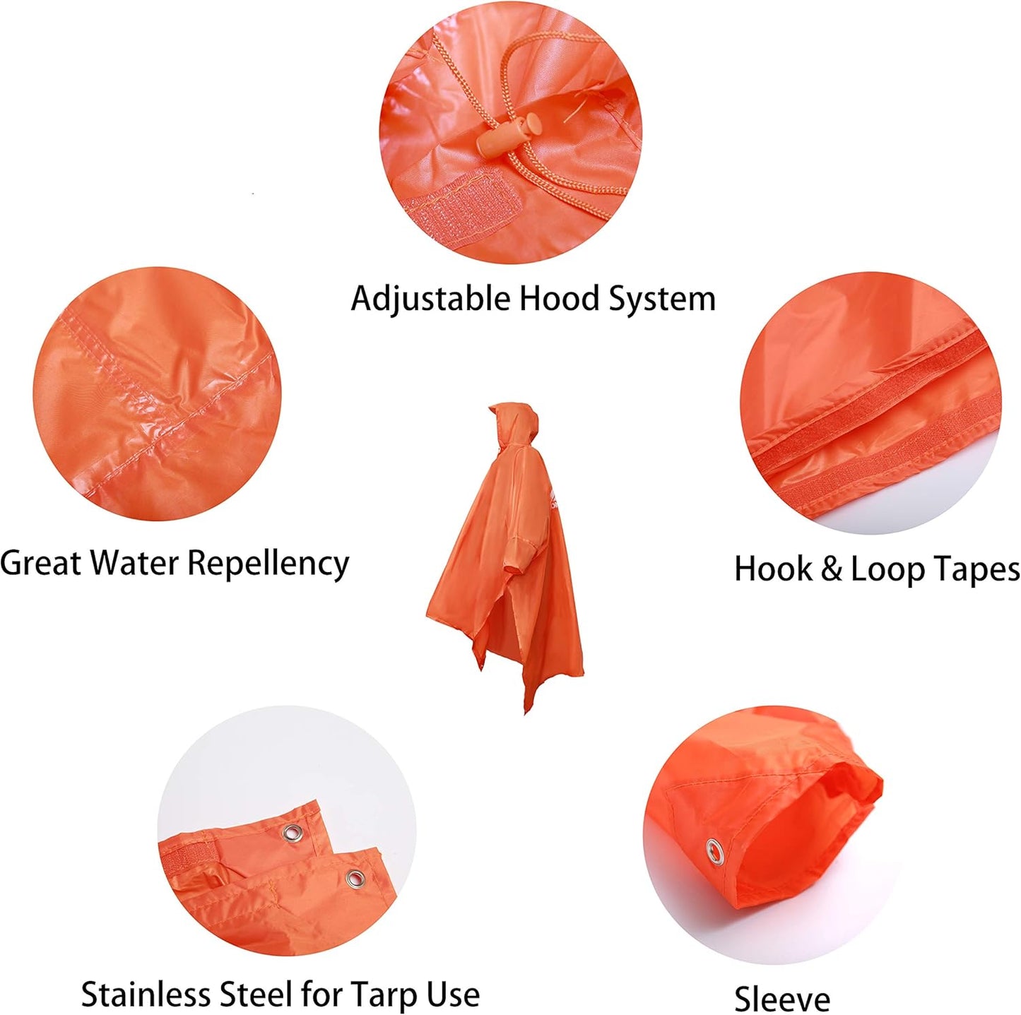 longsinger Rain Poncho for Adult, Waterproof Rain Poncho with Hood and Sleeve, Ideal for Hiking, Hunting, Camping