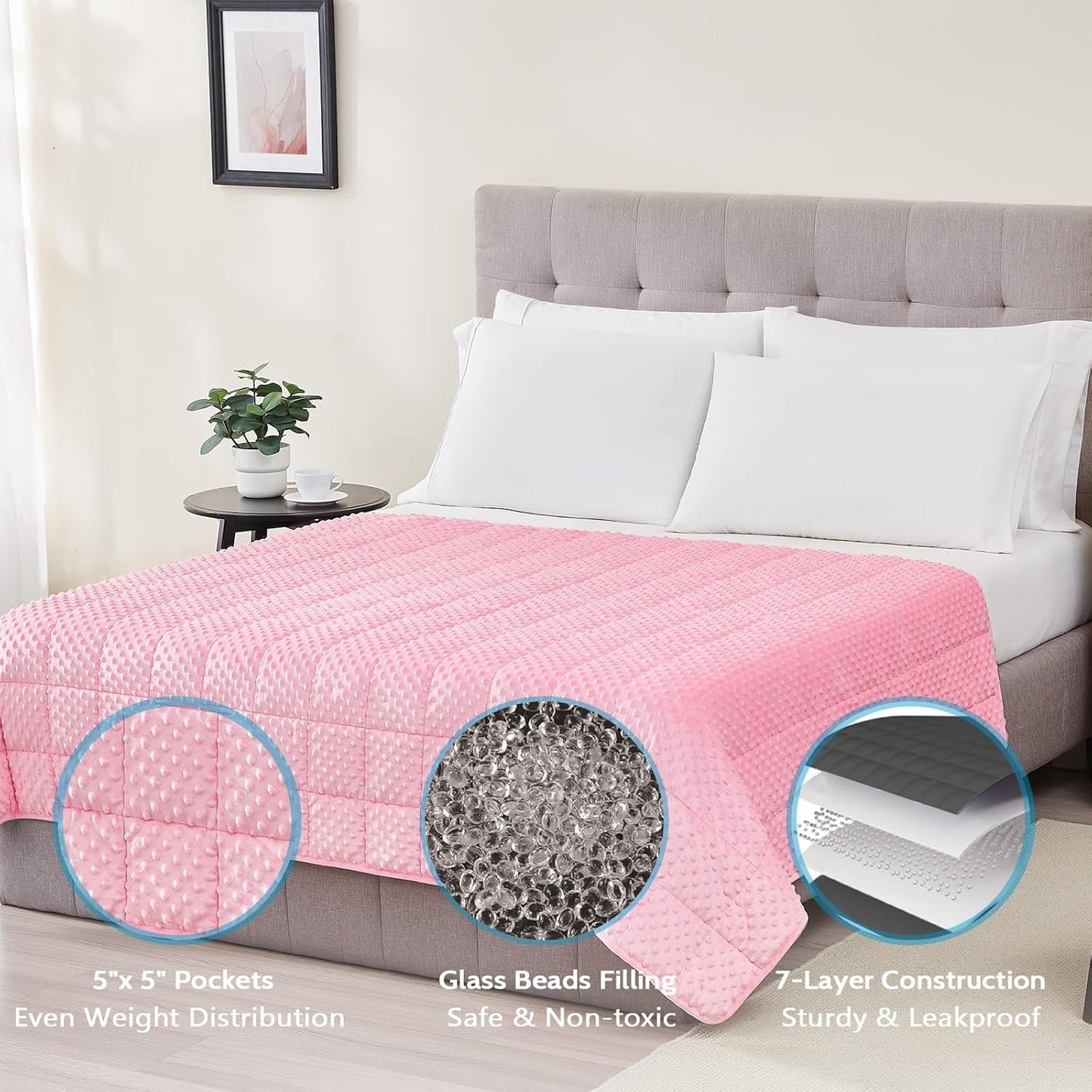 L'AGRATY Weighted Blanket for Adult - 48"x72" 20lbs Minky Dots Heavy Blanket with Glass Beads: Soft Breathable for All-Season Summer Fall Winter Thick Comfort for Sleeping