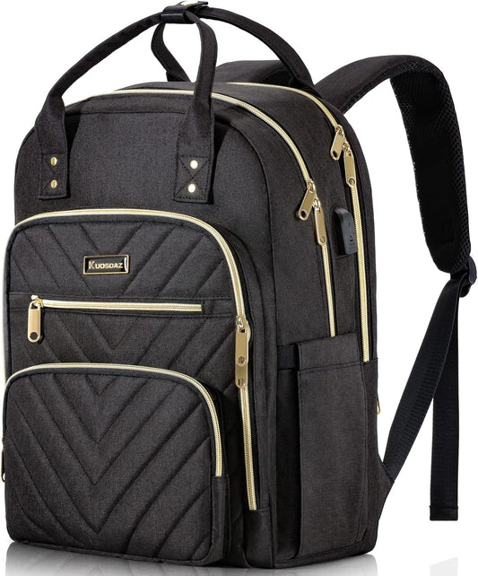 Travel Laptop Backpack for Women, School Backpack for Teens, 15.6 Inch Work Laptop Bag with USB Port Charging, Water Resistant College School Bookbags for Girls, Black