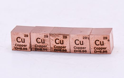 0.39" 10mm Copper Metal Cube Cu up to 99.9% Pure Periodic Table Element Engraved Density Collection Science Education Display Block Cube + Acrylic Case Box - 1PC