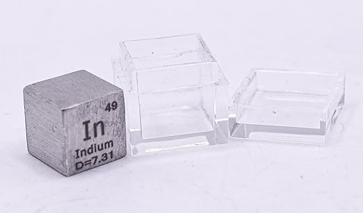 0.39" 10mm Soft Indium Metal Cube in up to 99.9% Pure Periodic Table Element Engraved Density Collection Science Education Display Block Cube + Acrylic Case Box - 1PC