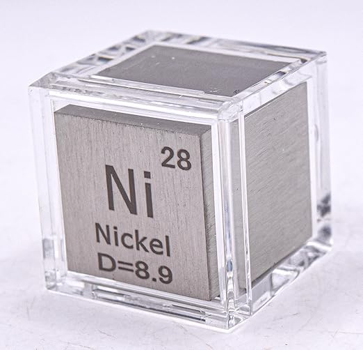 1" 25.4mm Nickel Metal Cube Ni up to 99.9% Pure Periodic Table Element Engraved Density Collection Science Education Display Block Cube + Acrylic Case Box - 1PC
