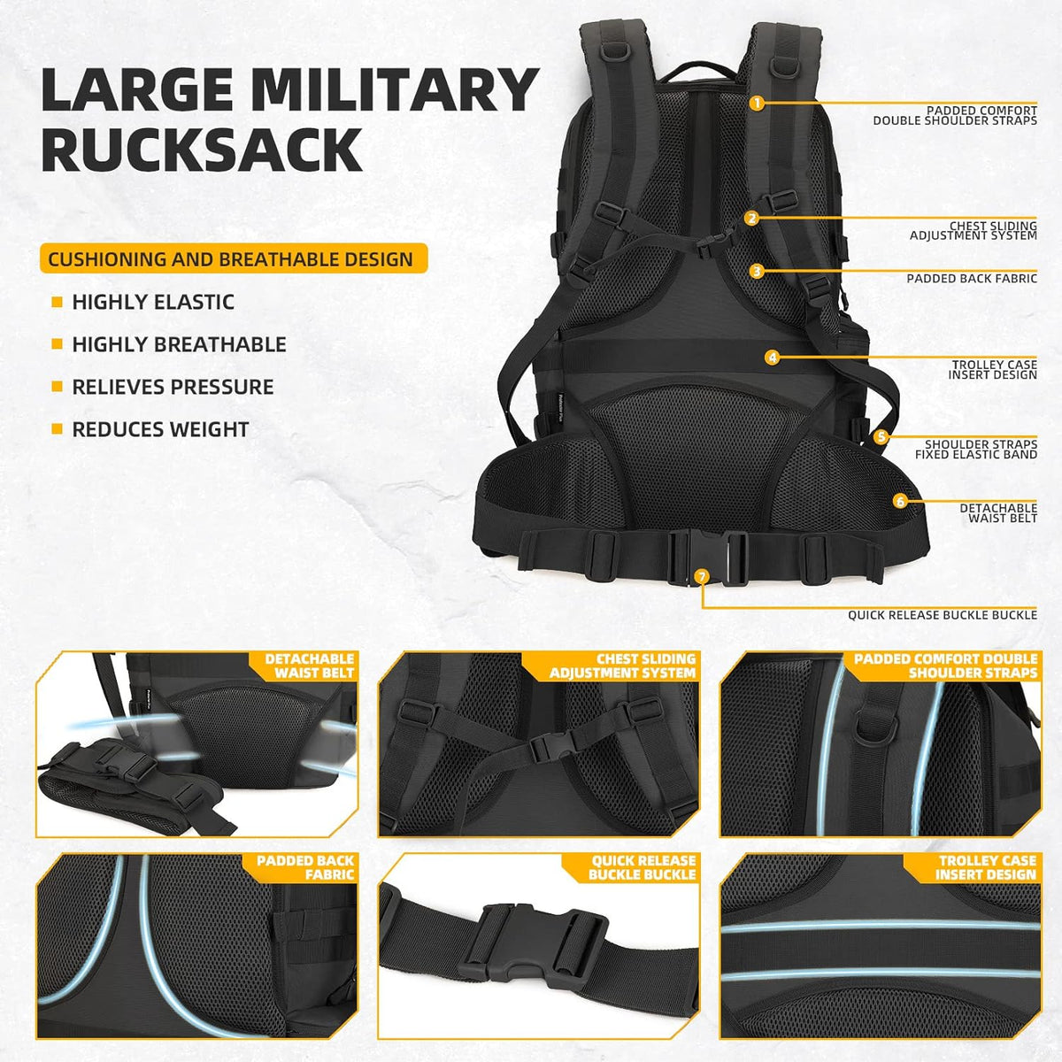 50L Military Tactical Backpack Hiking Waterproof Backpack Large Military Pack 3 Day Assault Pack Molle Bag Rucksack
