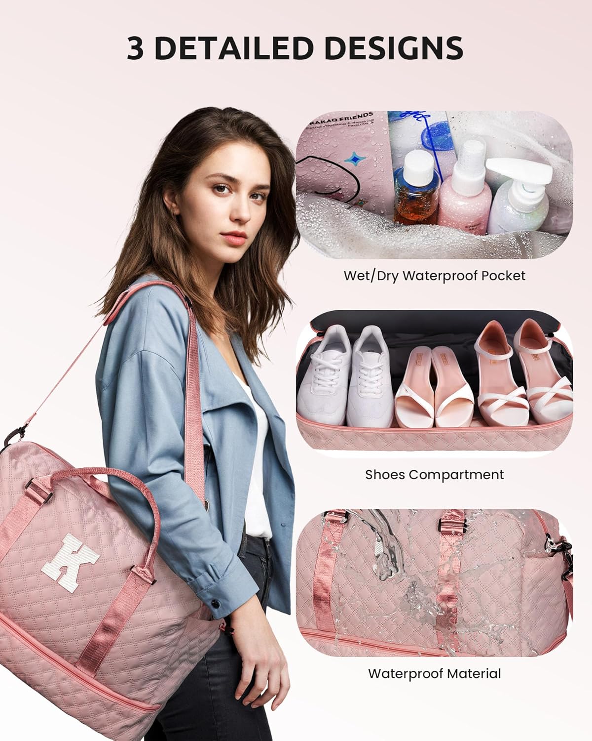 Gifts for Daughter-Girls Initial Duffle Bag with Shoe Compartment, Kids Weekender Bag, Monogram Overnight Bag, Letter Travel Bag with Makeup Bag，Sister Friend Girlfriend Gifts (Letter M)