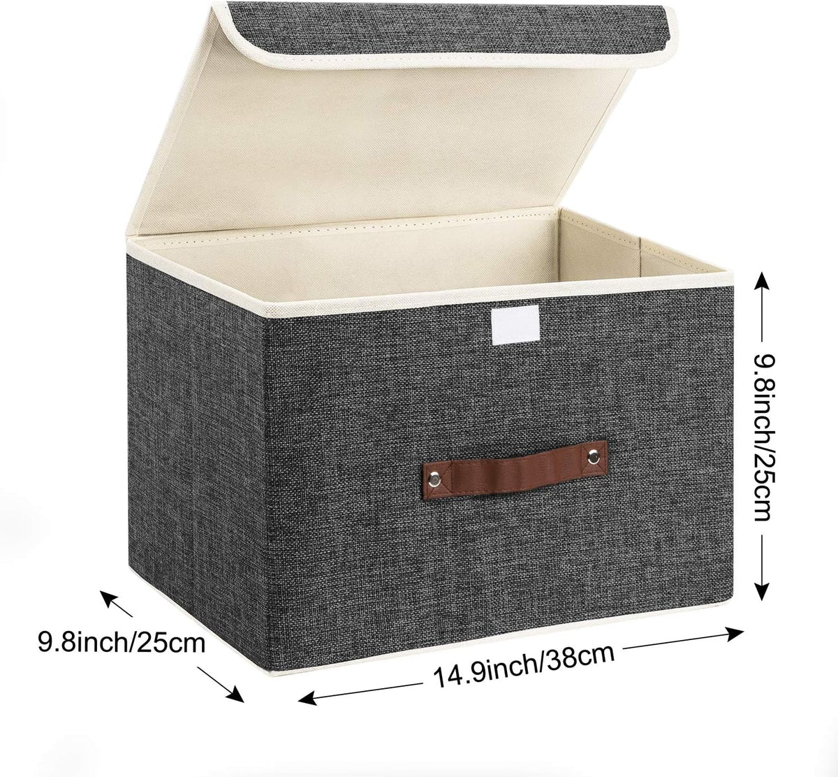TYEERS Collapsible Storage Boxes, Washable Fabric Storage Bins with Lids, 14.9x9.8x9.8 inches, 3 Pack, Black