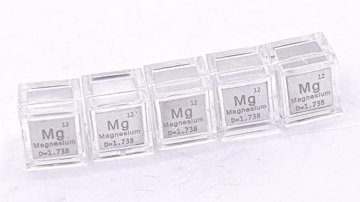0.39" 10mm Magnesium Metal Cube Mg up to 99.9% Pure Periodic Table Element Engraved Density Collection Science Education Display Block Cube + Acrylic Case Box - 1PC