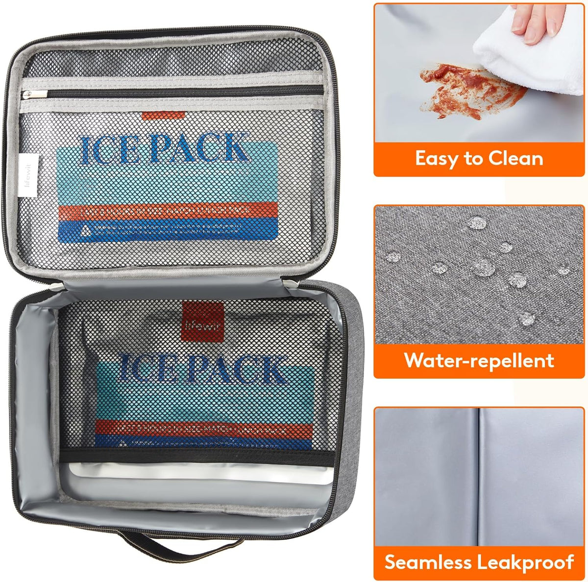 Lifewit Freezable Lunch Box, Insulated Reusable Lunch Bag with 2 Ice Packs, Mini Cooler Snack Bag for Bento Box for Salad, Sandwich, Snacks fo Men Women for Work, Gray 5L