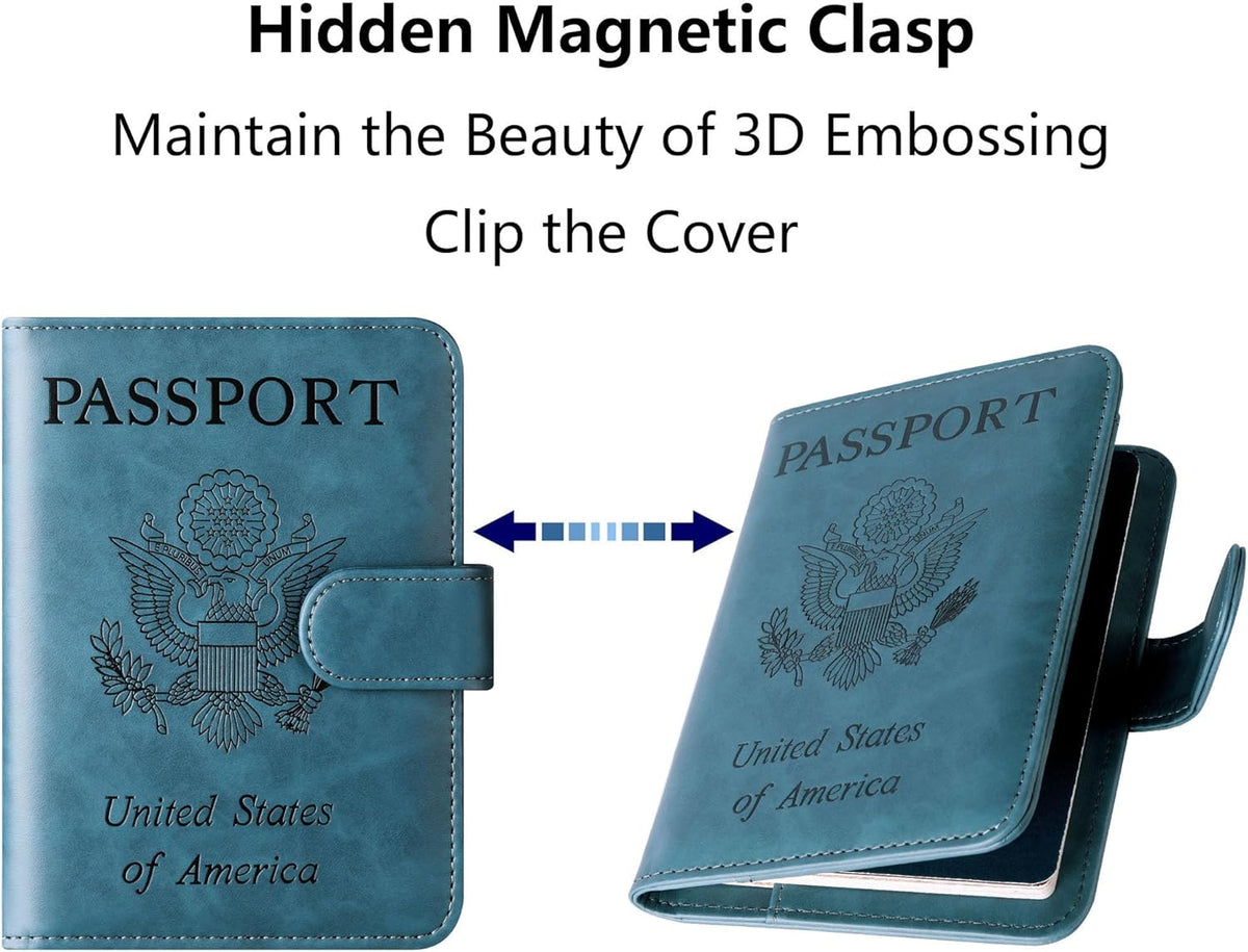 Passport Holder Cover Wallet Travel Essentials Leather Rfid Blocking Case Vacation Luggage Must Haves Travel Accessories for Men Women (120#Blue)