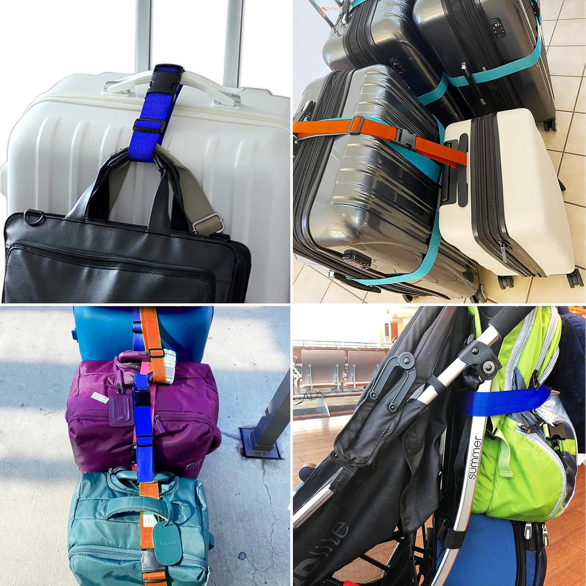4Pack Luggage Straps for Suitcases, Travel Connector for Carry On Bag, Add Bag to Connect Two Suitcases, Adjustable Belt Attachment Accessories for Connect Your 3 Luggages, Red