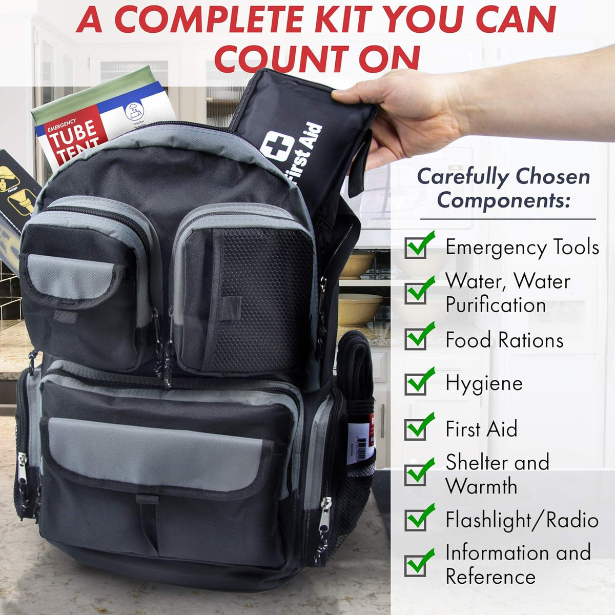 Urban Survival Bug-Out Bag/Go Bag and Disaster Survival Supplies for up to 6 People | Survival Kit for Wildfires, Hurricane, Civil Unrest & More