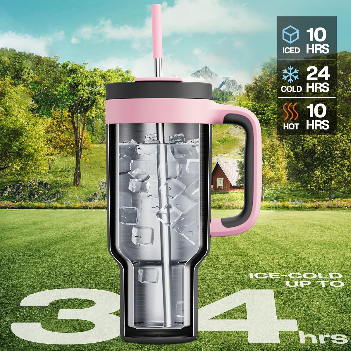 POWCAN 40 oz Tumbler with Handle, 2-in-1 Straw and Sip Lid, Leakproof, Dishwasher Safe, Insulated Stainless Steel Travel Coffee Mug, Keeps Cold for 34 Hours, Fits in Car Cup Holder (Rebellion)