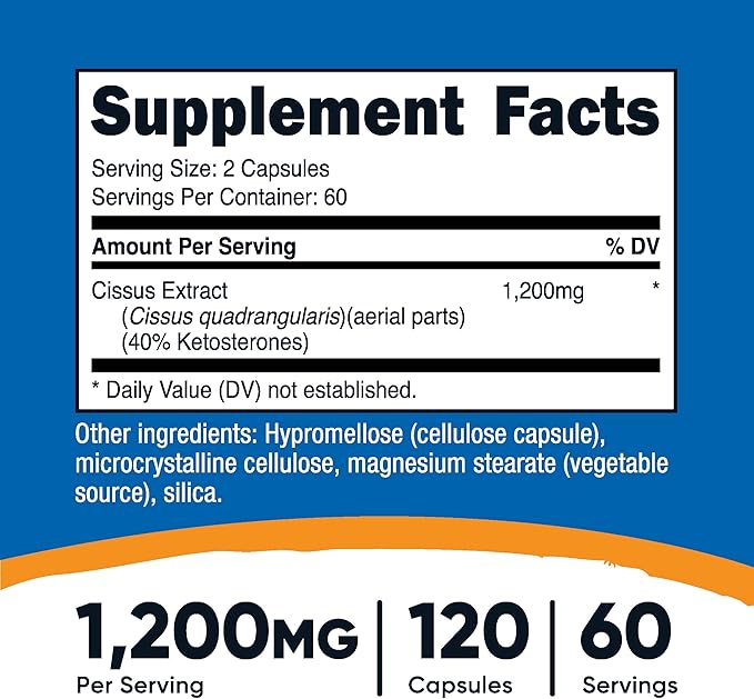 Nutricost Cissus Quadrangularis (1200mg) 120 Capsules - 60 Servings, Gluten Free, Non-GMO, and Vegetarian Friendly