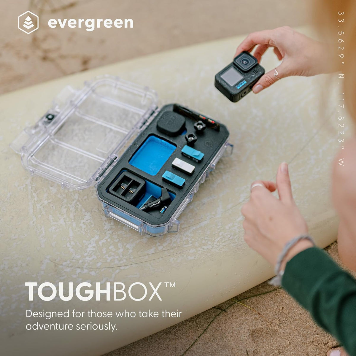 Evergreen ToughBox - Protective Case for GoPro | Compatible with GoPro Hero 9, 10, 11, 12 | Waterproof, Shockproof, Dustproof | Pre-Cut Battery Insert, Max Lens Mod, Bonus SD Card Holder (Black)