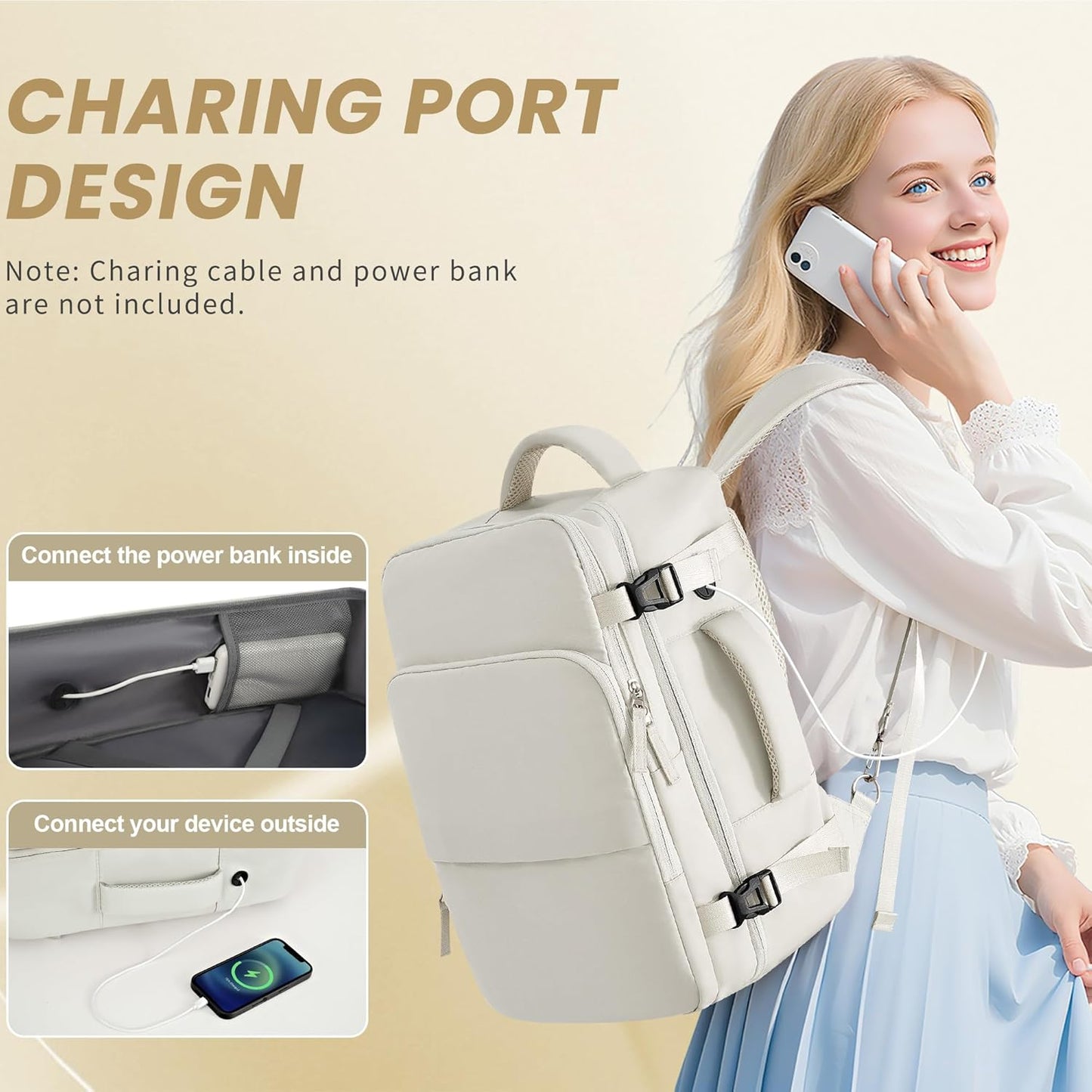 Travel Backpack for Women, Carry On Backpack Flight Approved, Personal Item Travel Bag with USB Charging Port, Casual Daypack College Bag Suitcase Backpack for Weekend, Fit 16 Inch Laptop