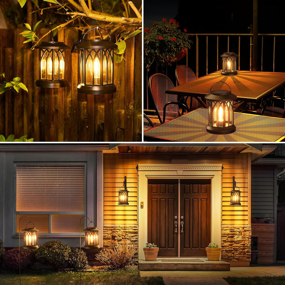 WdtPro Solar Lanterns Outdoor Waterproof, Upgraded Bright Hanging Solar Lights for Outside,Solar Powered Lanterns Lighting LED for Garden Patio Yard Decorative 2 Pack (Warm Light)
