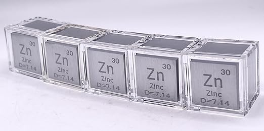 1" 25.4mm Zinc Metal Cube Zn up to 99.9% Pure Periodic Table Element Engraved Density Collection Science Education Display Block Cube + Acrylic Case Box - 1PC