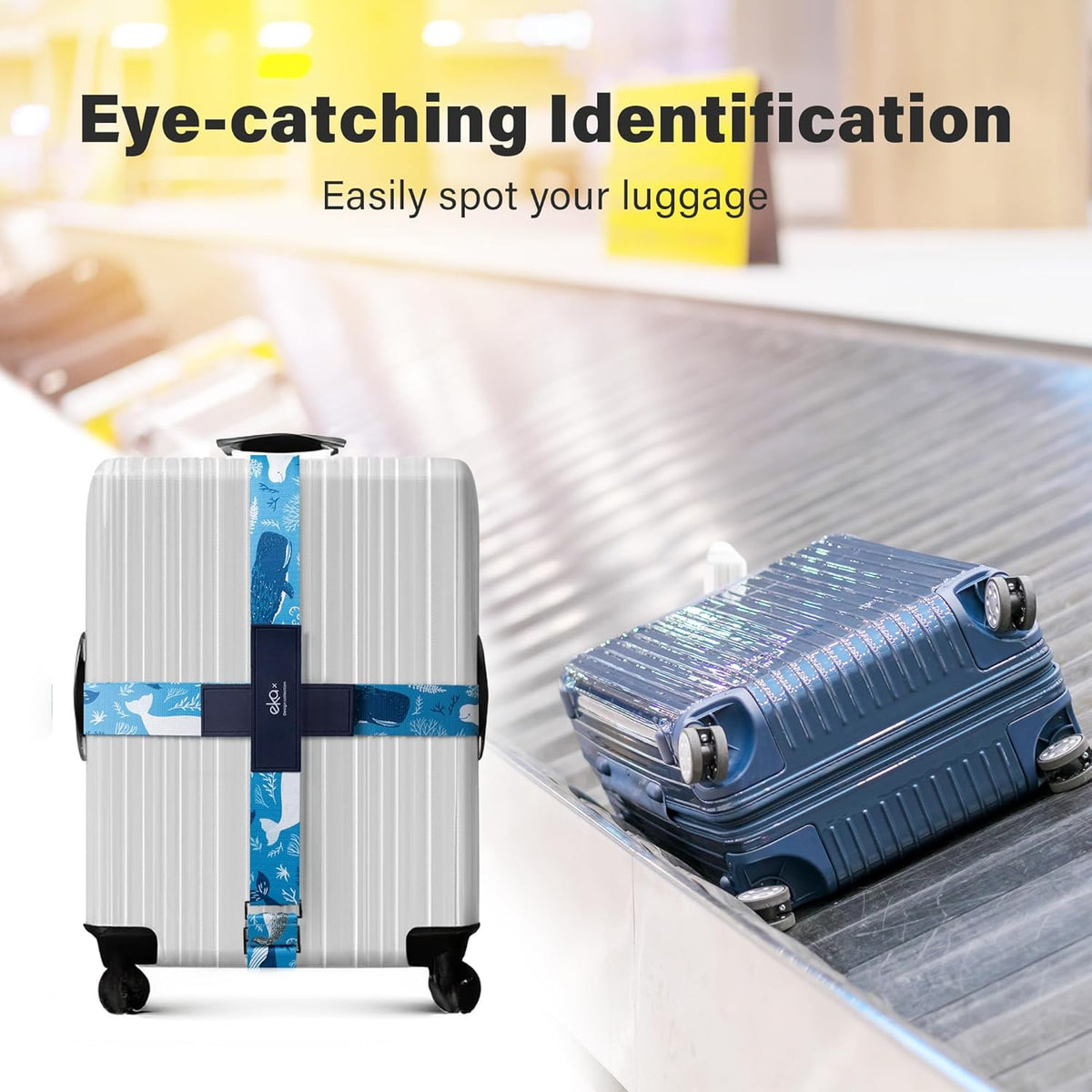Luggage Straps for Suitcases,Adjustable Luggage Elastic Belt, Travel Essentials for Airport,Station, Vibrant Designs, (Azure Ocean)