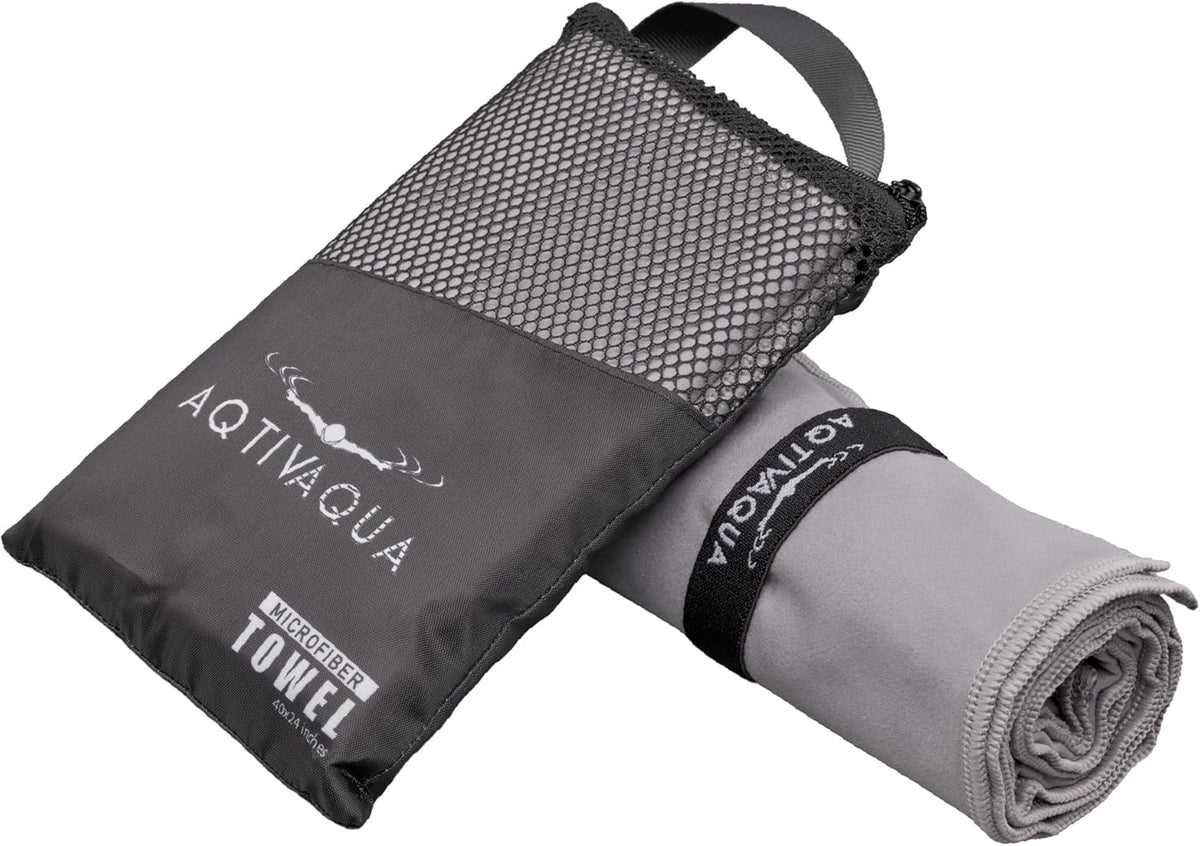 AqtivAqua Quick Dry Towel - Lightweight Microfiber Travel Towel w/Bag - Fast Drying Towel Set for Camping, Beach, Pool, Gym, Backpacking, Sports, Yoga & Swim Use, Hiking (Gray, M:24"x40")