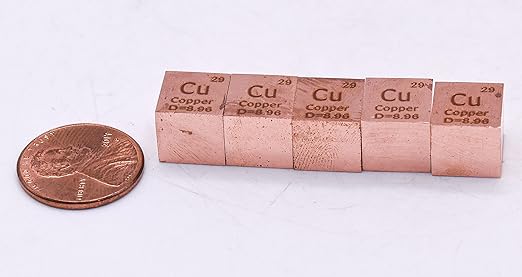 0.39" 10mm Copper Metal Cube Cu up to 99.9% Pure Periodic Table Element Engraved Density Collection Science Education Display Block Cube + Acrylic Case Box - 1PC