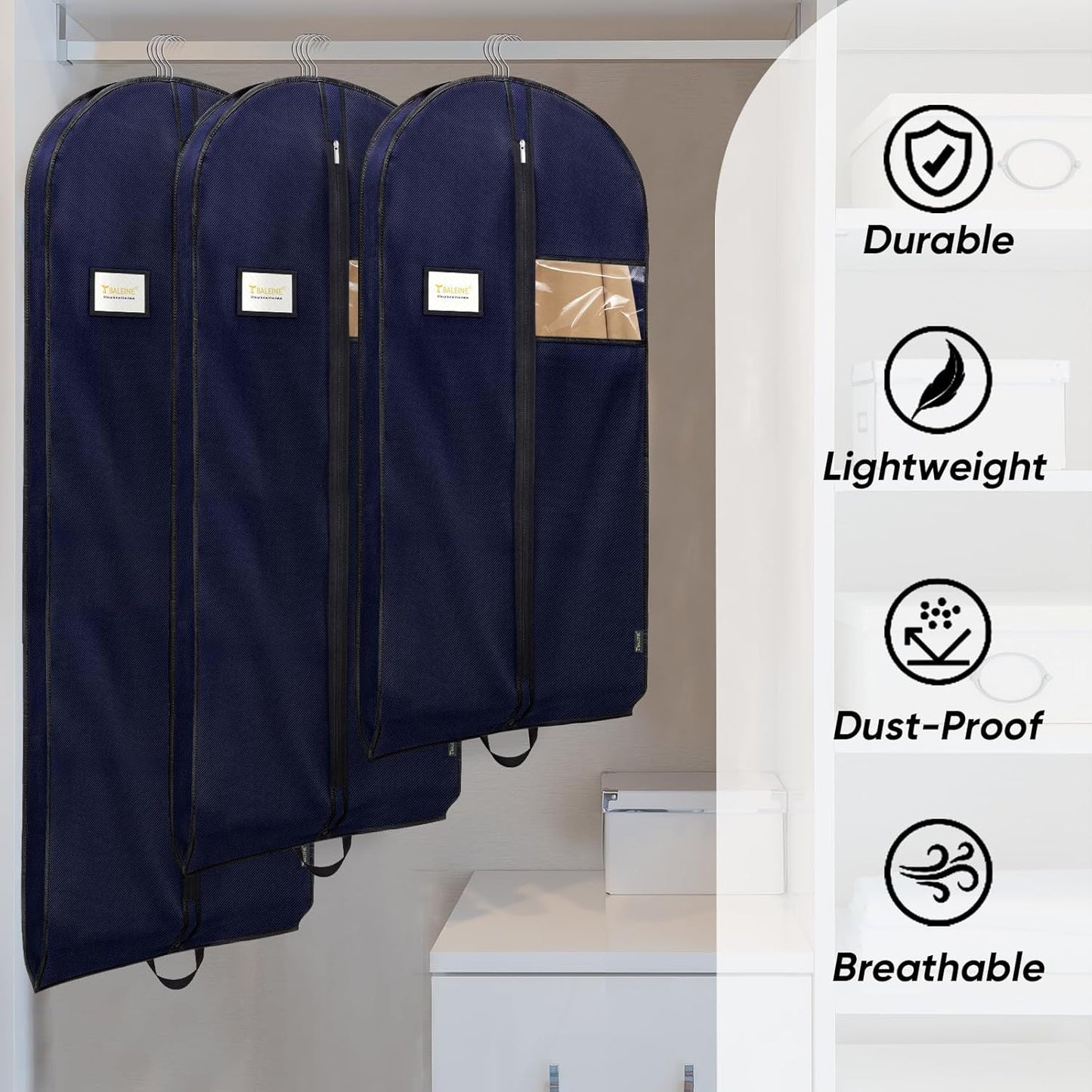 BALEINE 2PK Heavy Duty Garment Bag with Shoe Storage Travel Bag for Dresses, Suit, Coats Travel Essential (60", Blue)