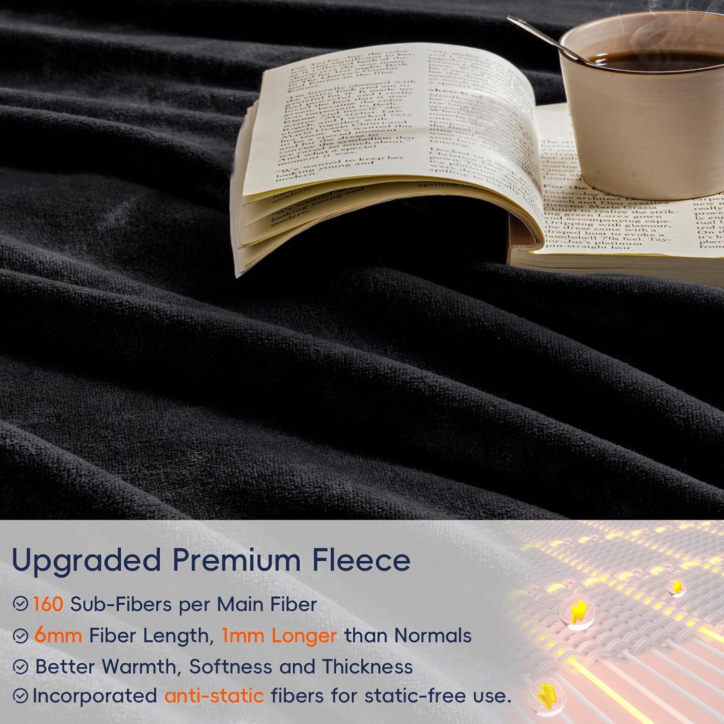 PHF Ultra Soft Fleece Throw Blanket, No Shed No Pilling Luxury Plush Cozy 300GSM Lightweight Blanket for Bed, Couch, Chair, Sofa Suitable for All Season, 50" x 60", Black