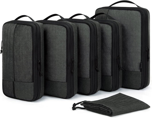 BAGSMART Compression Packing Cubes for Travel, 6 Set Packing Cubes for Carry on Suitcases, Compression Travel Cubes & Suitcase Organizer for Packing with Shoe Bag Black