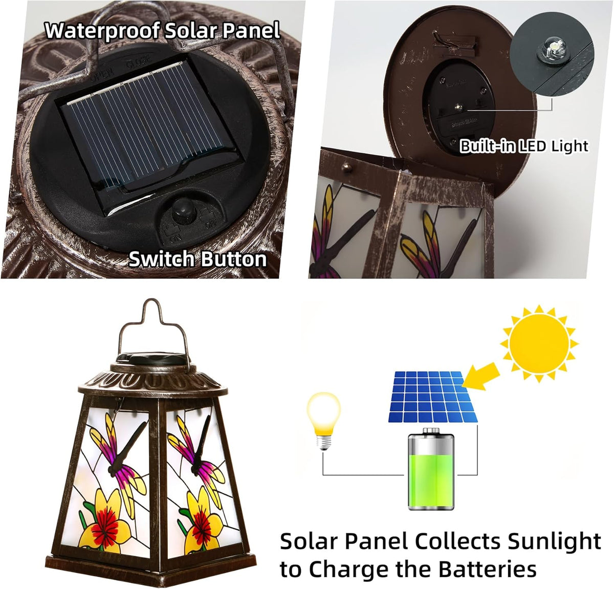 Dragonfly Solar Lantern with Shepherd Hook, Outdoor Hanging Metal LED Garden Light Waterproof for Patio Yard Pathway, Vintage Dragonfly Lantern Decor and Thoughtful Garden Gift for Mom Grandma Women
