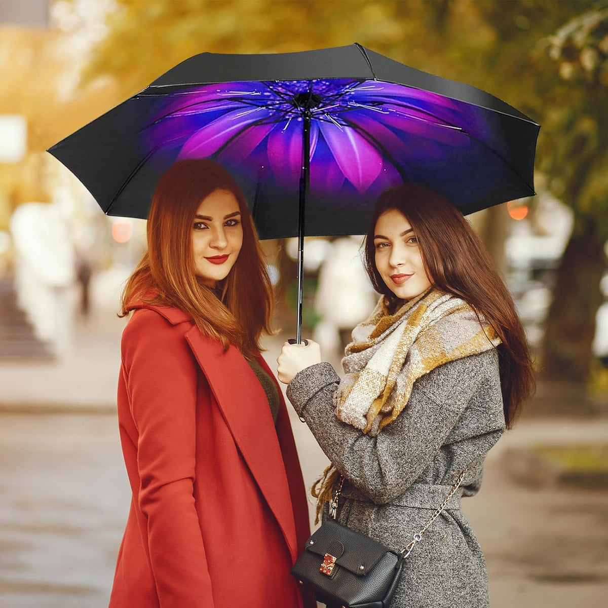 LLanxiry Compact Travel Umbrella, Mini Windproof Umbrellas for Rain & Sun, Small Lightweight Outdoor UV Umbrella, Portable Folding Umbrellas for Travel