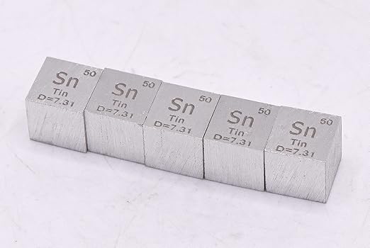 0.39" 10mm Tin Stannum Sn Metal Cube up to 99.9% Pure Periodic Table Element Engraved Density Collection Science Education Display Block Cube + Acrylic Case Box - 1PC