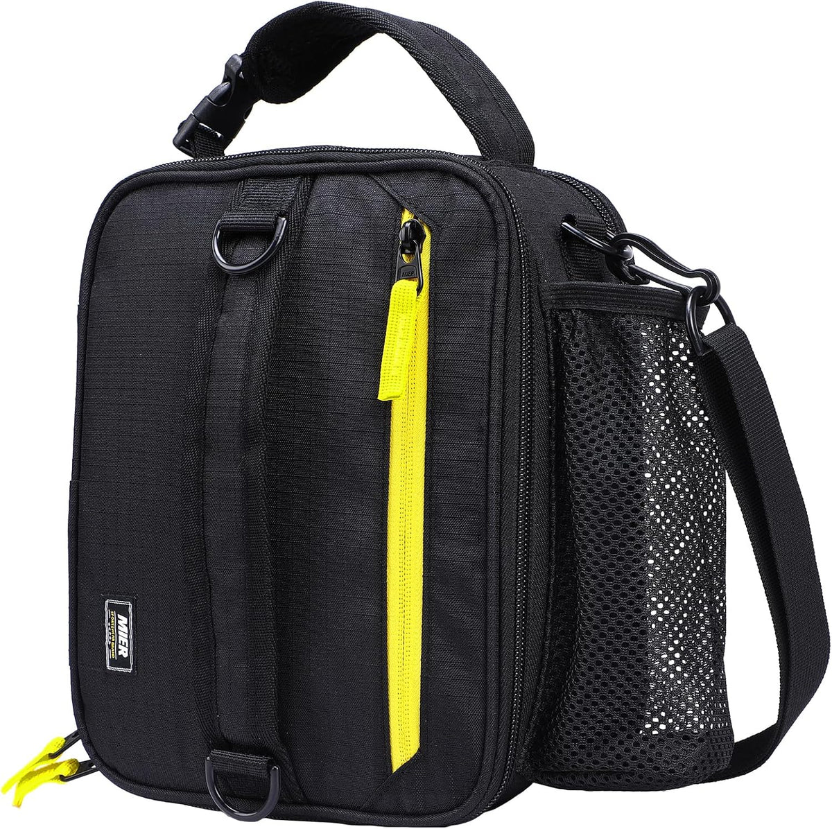 MIER Expandable Lunch Bag Insulated Lunch Box for Men to Work Travel Portable Lunchbox Bags with Shoulder Strap and Water Bottle Holder(Black/Yellow)